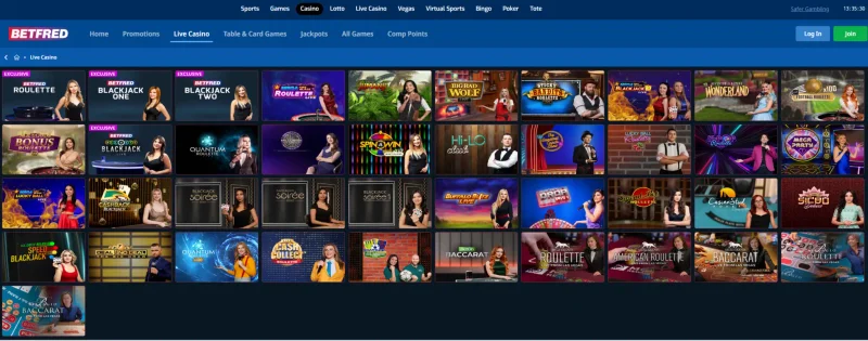 Bet Fred Casino bonus interface